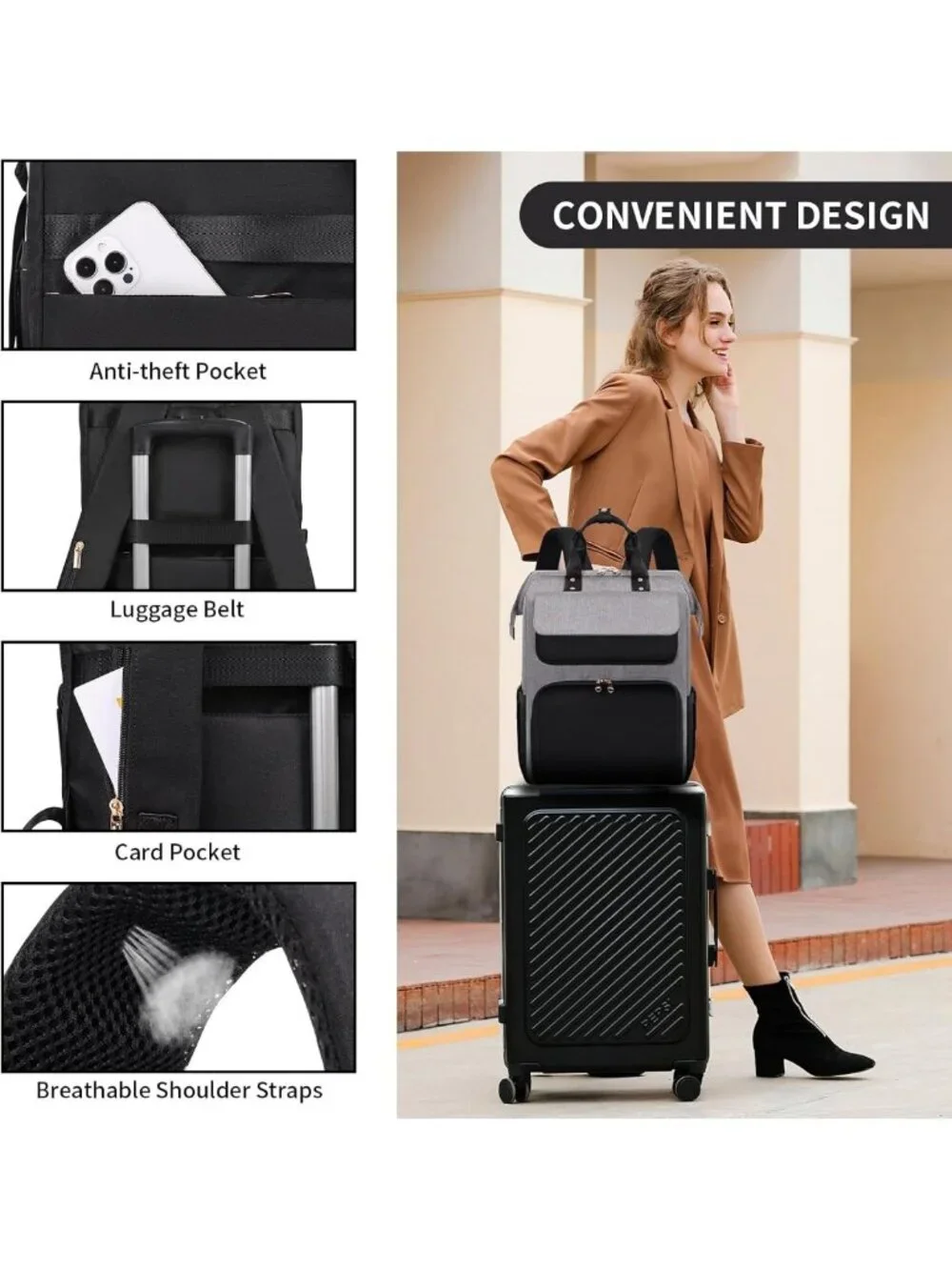 Stylish Insulated Lunch Backpack for Women, 17.3